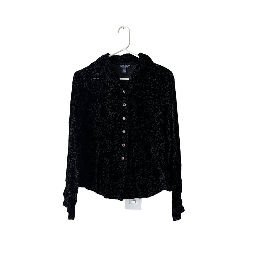 Corbin Collection Silk Blend Velvet Burnout Button-Up Shirt Sz 8 Sheer Office